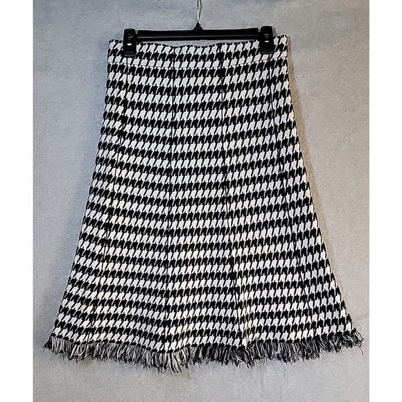 VERSONA Women’s Sz M Black White Houndstooth Knit Skirt A-Line Midi Fringe NWT - Picture 1 of 8